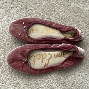 Pink crushed velvet flats